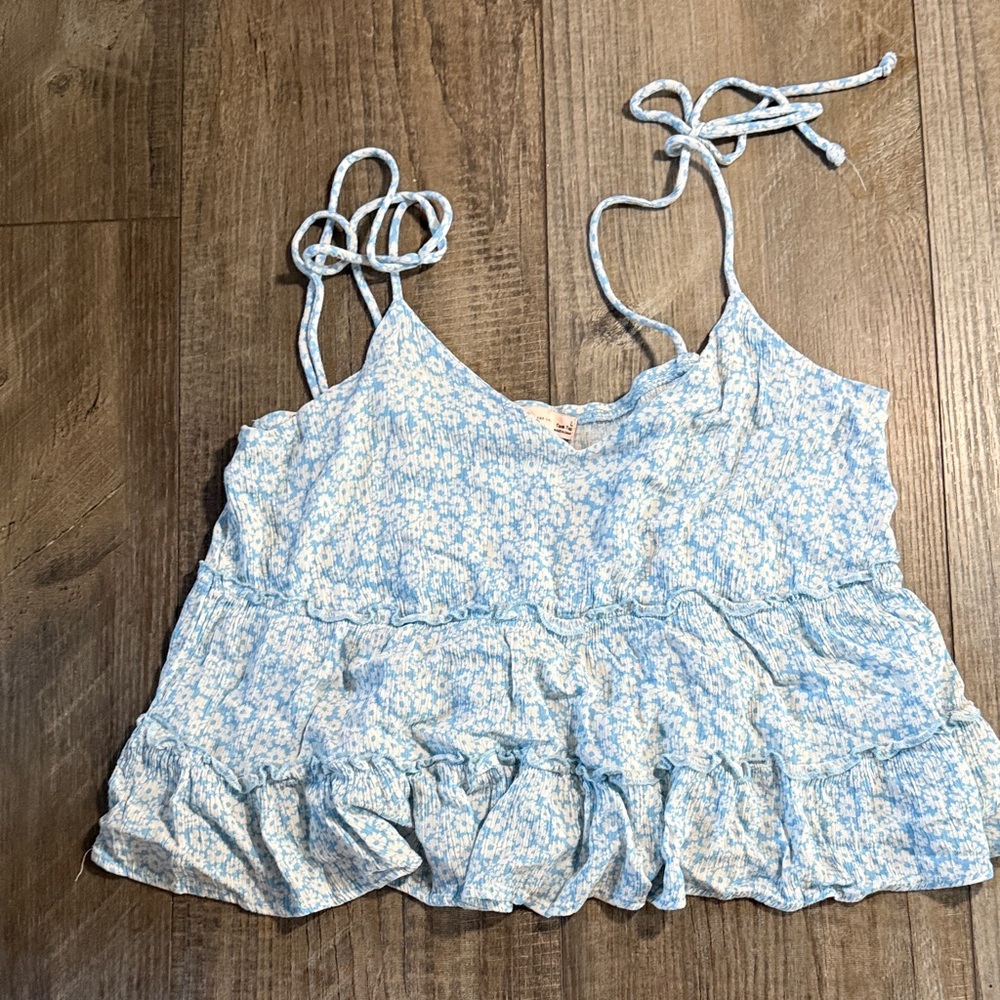 SO Light Blue Floral Tank Top